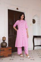 Baby Pink Katha Cotton Kurta and Palazzo Set
