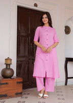 Baby Pink Katha Cotton Kurta and Palazzo Set