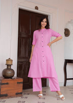 Baby Pink Katha Cotton Kurta and Palazzo Set