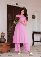 Baby Pink Katha Cotton Kurta and Palazzo Set