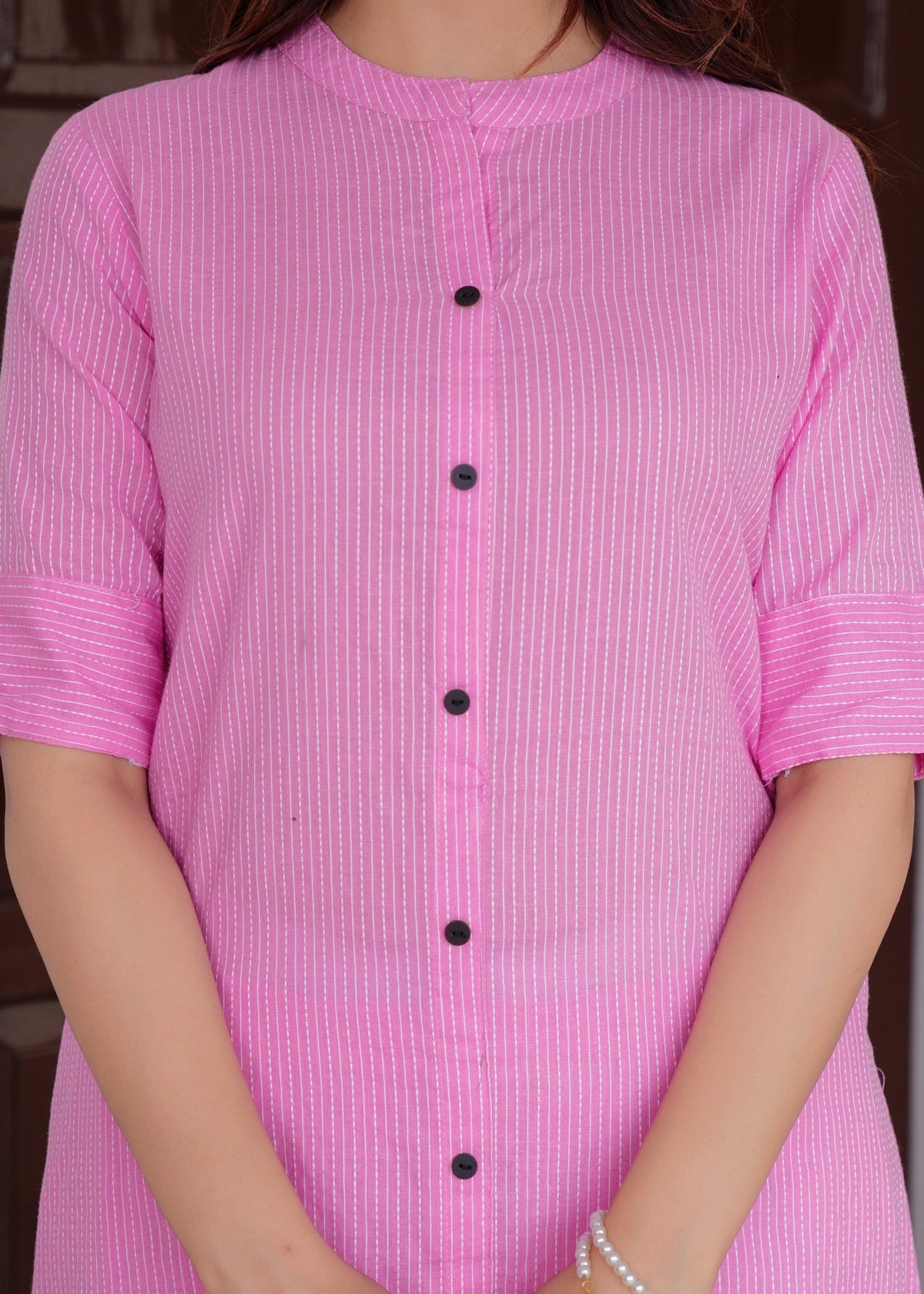 Baby Pink Katha Cotton Kurta and Palazzo Set