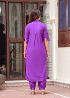 Purple Cotton Pathani Kurta and Afghani Pant Set