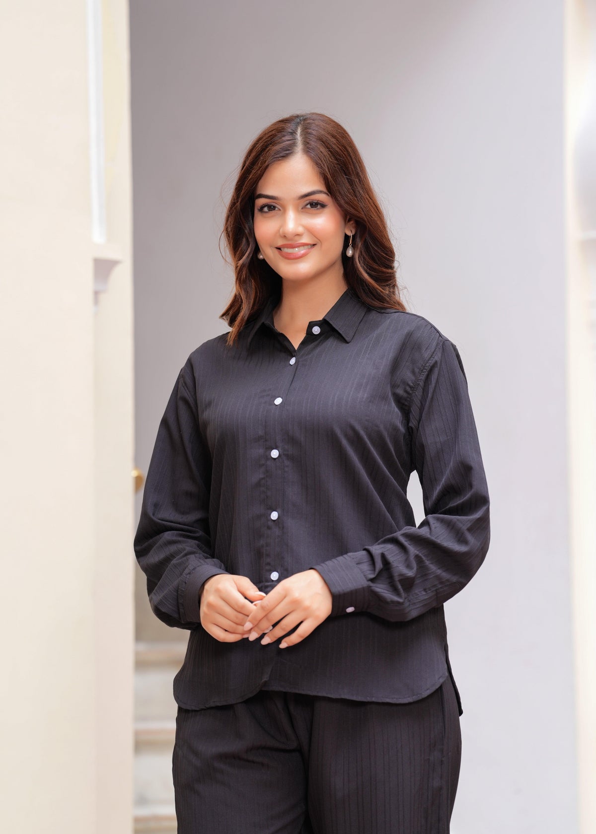 Black Textured Microfiber Co-Ord Set