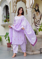 Bird Printed Cotton Kurta and Pant Set with Dupatta