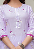 Bird Printed Cotton Kurta and Pant Set with Dupatta