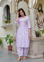 Bird Printed Cotton Kurta and Pant Set with Dupatta