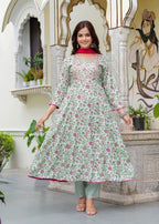 Tealish Green Embroidered Anarkali Suit Set with Georgette Dupatta