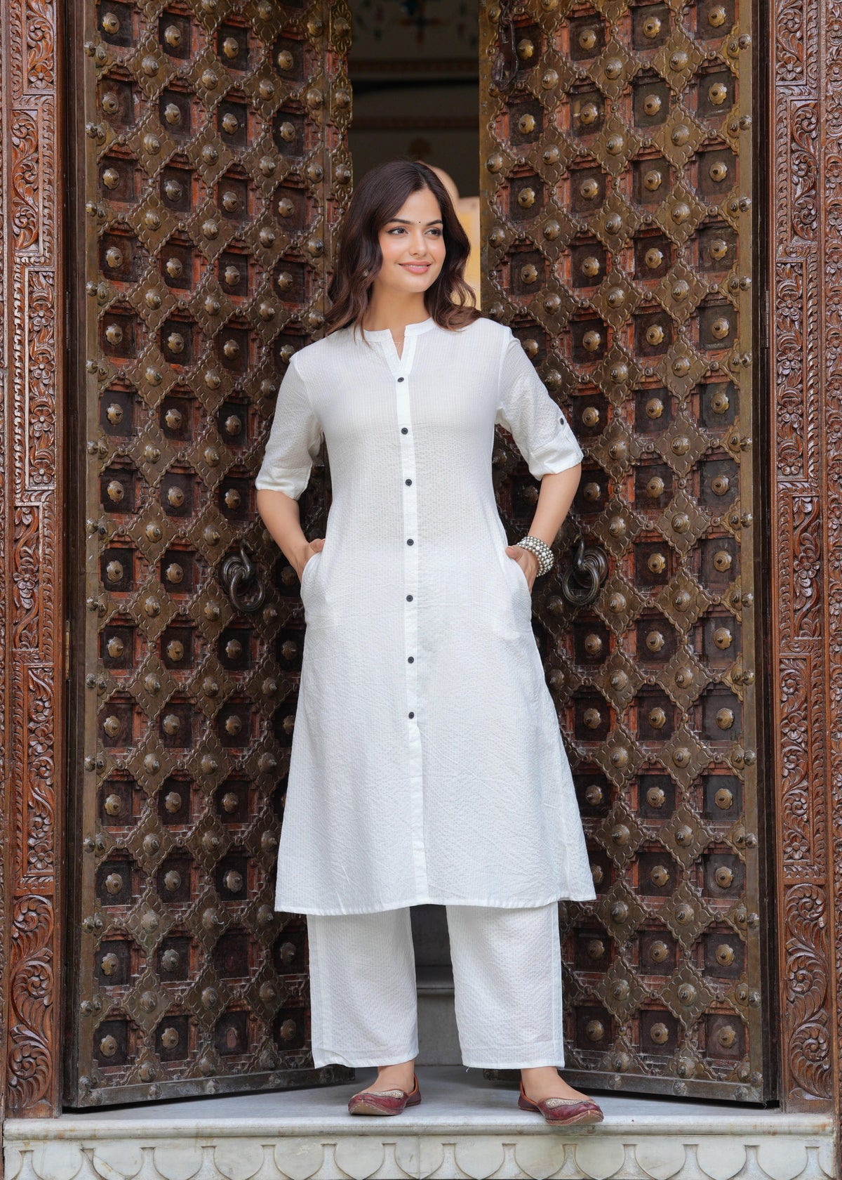 Pearl Bush Katha Cotton Kurta and Palazzo Set