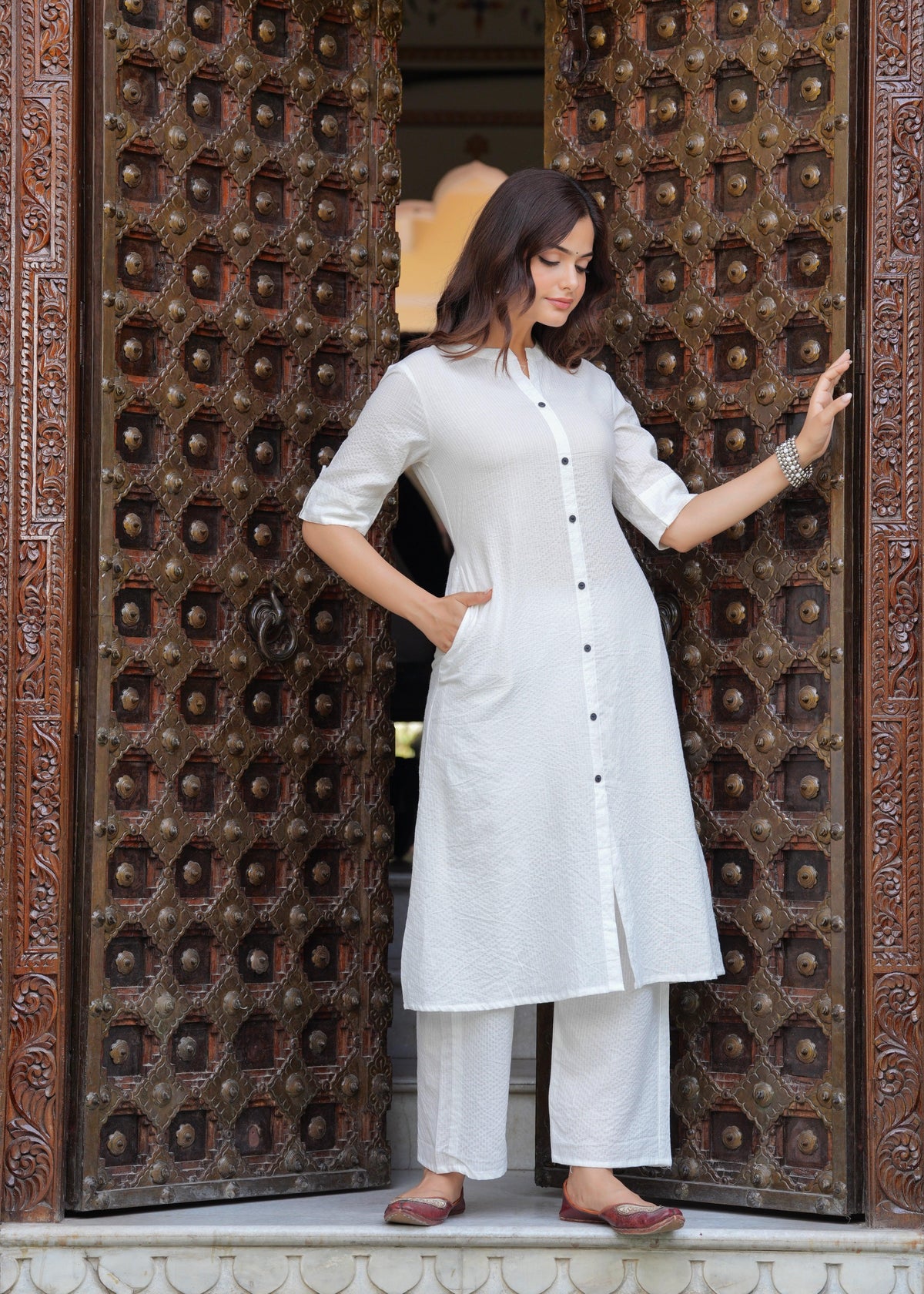 Pearl Bush Katha Cotton Kurta and Palazzo Set
