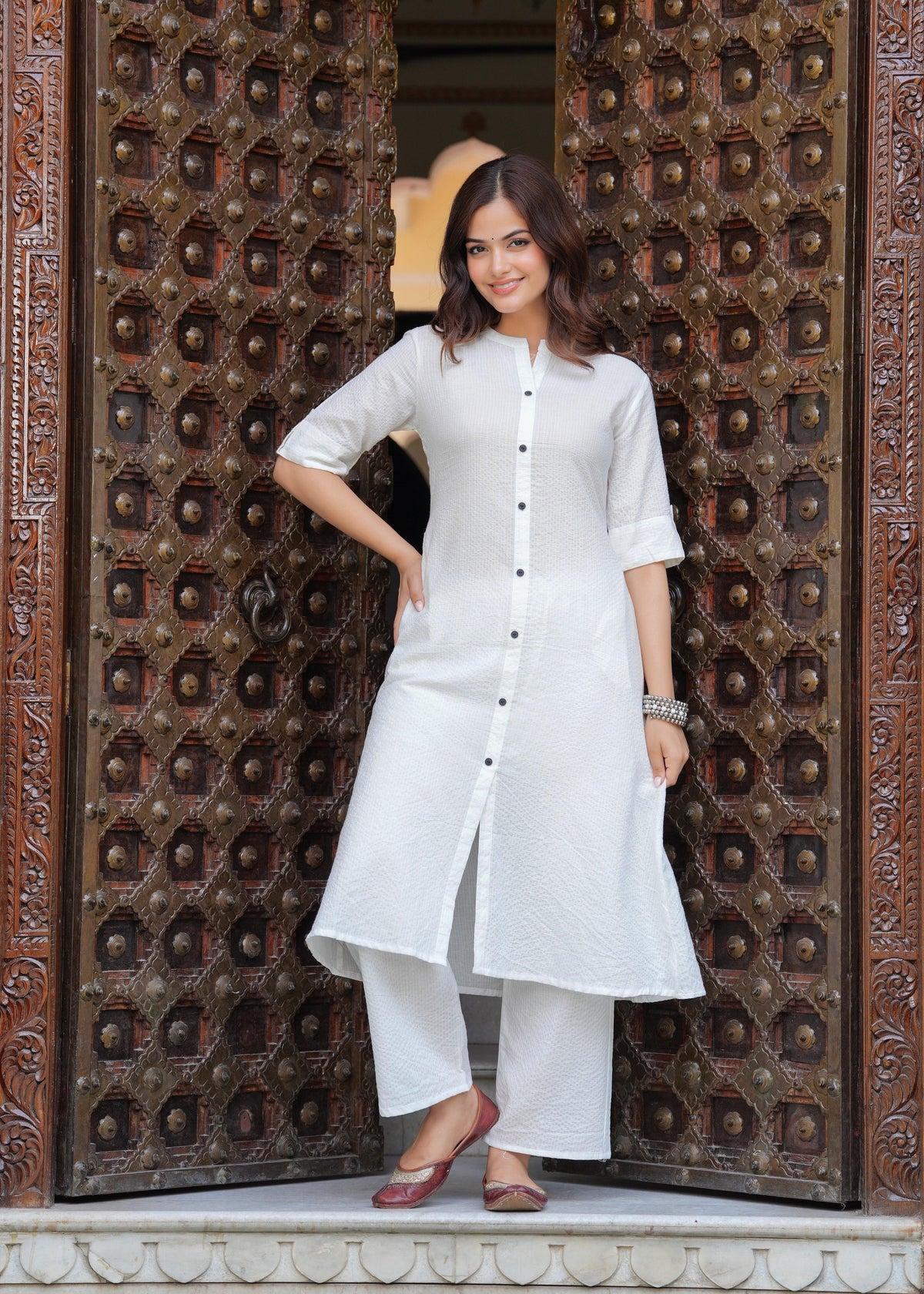 Pearl Bush Katha Cotton Kurta and Palazzo Set