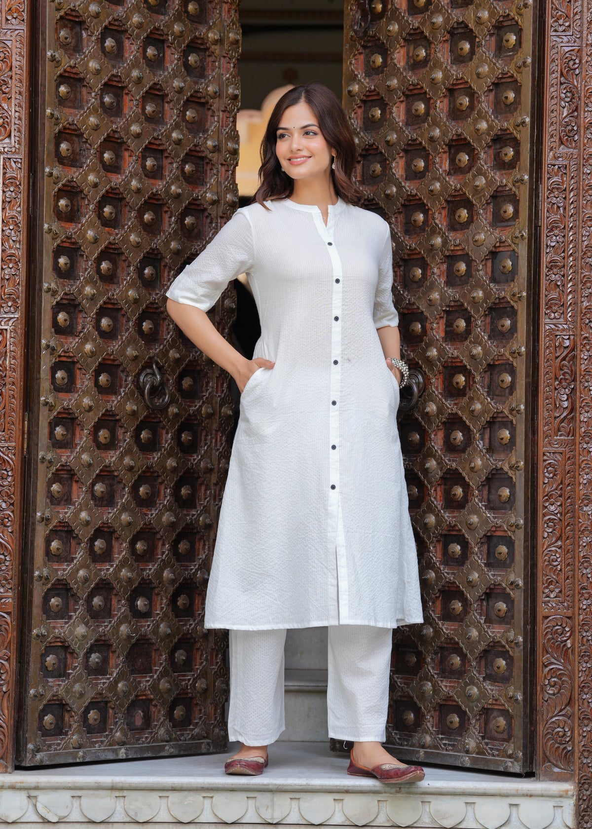 Pearl Bush Katha Cotton Kurta and Palazzo Set
