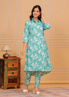 Downy White Floral Printed Rayon Co-Ord Set