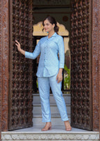 Jordy Blue Leaf Printed Printed Cotton Blend Co-Ord Set