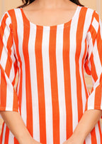 Orange White Striped Rayon Kurta and Pant Set