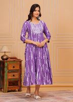 Dark Lilac Embroidered Cotton Lurex Anarkali Gown