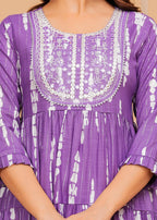 Dark Lilac Embroidered Cotton Lurex Anarkali Gown