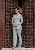 Ash Grey Leaf Printed Cotton Blend Co-Ord Set