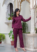 Wine Textured Microfiber Co-Ord Set