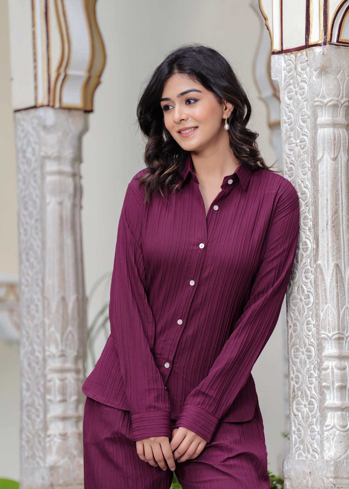 Wine Textured Microfiber Co-Ord Set