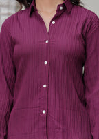 Wine Textured Microfiber Co-Ord Set