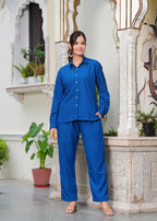 Sapphire Blue Textured Microfiber Co-Ord Set