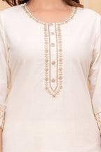 Off White Embroidered Cotton Suit Set with Dupatta