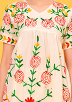 Off White Embroidered Cotton Flex Co-Ord Set