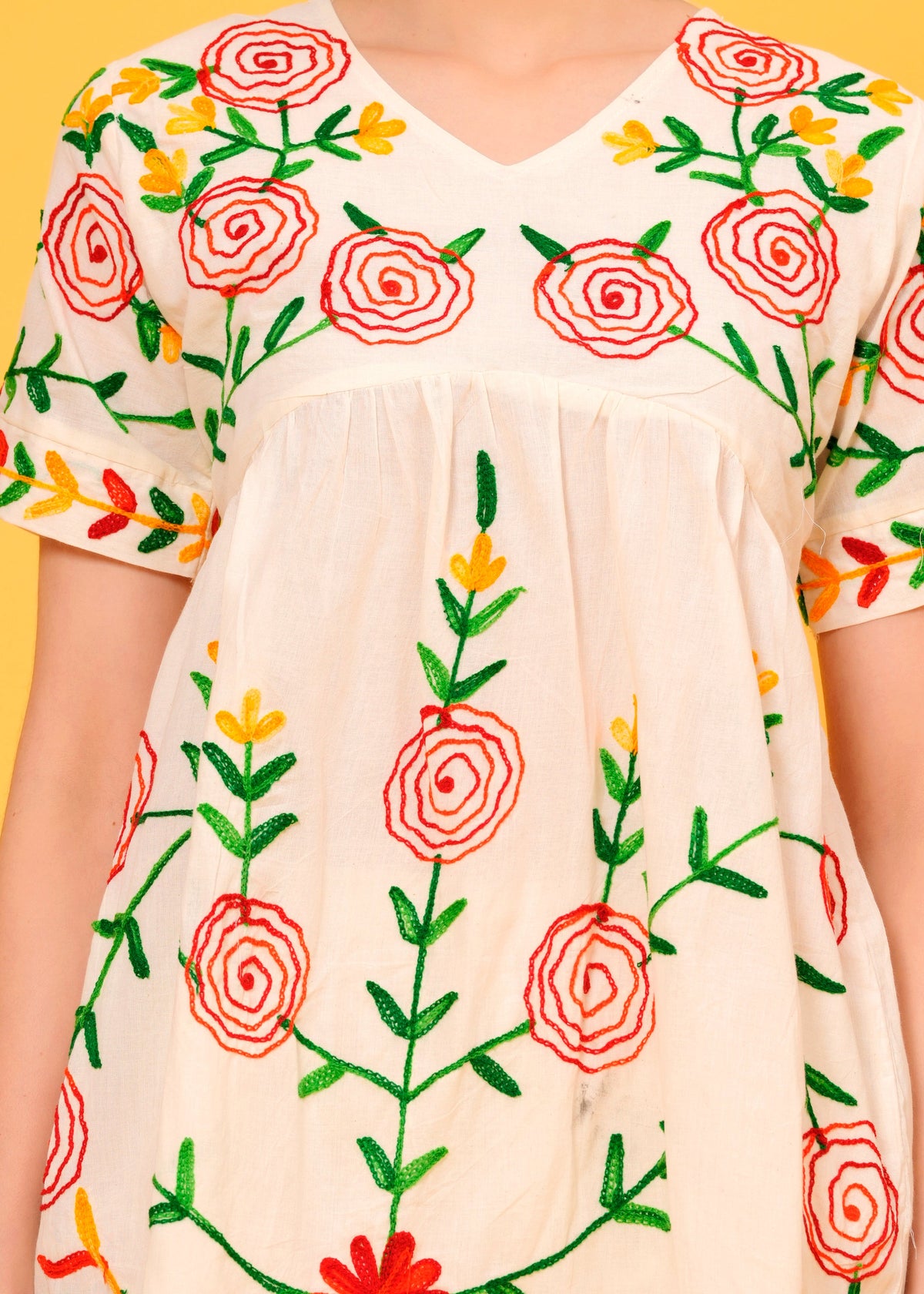 Off White Embroidered Cotton Flex Co-Ord Set