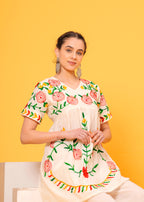 Off White Embroidered Cotton Flex Co-Ord Set