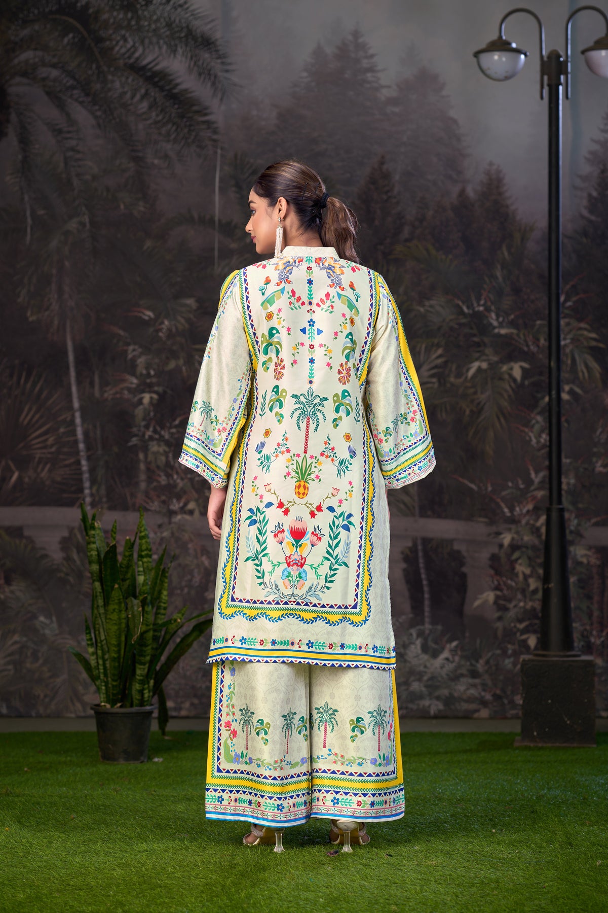 Off White Printed Turkish Modal Satin Silk Co-Ord Set