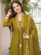Sm olive green printed kurta set