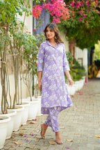 Floral Printed Lavender Purple Co Ord Set