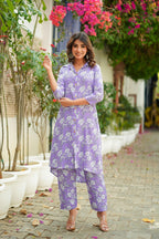 Floral Printed Lavender Purple Co Ord Set