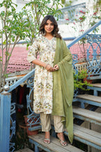 Printed Rayon Kurta and Pant Set with Dupatta