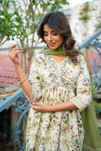 Printed Rayon Kurta and Pant Set with Dupatta