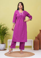 Warm Purple Cotton Kurta and Pant Set