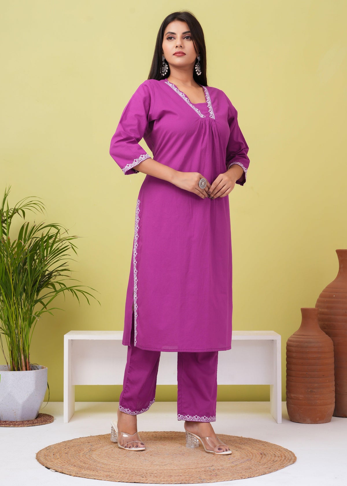 Warm Purple Cotton Kurta and Pant Set