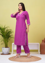 Warm Purple Cotton Kurta and Pant Set