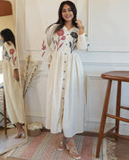 Off White Embroidered Cotton Gown