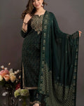 Sequence Embroidered Dark Green Kurta and Pant Set with Dupatta