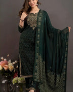 Sequence Embroidered Dark Green Kurta and Pant Set with Dupatta