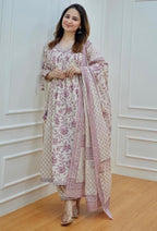Floral Printed Embroidered Kurta and Pant Set with Dupatta