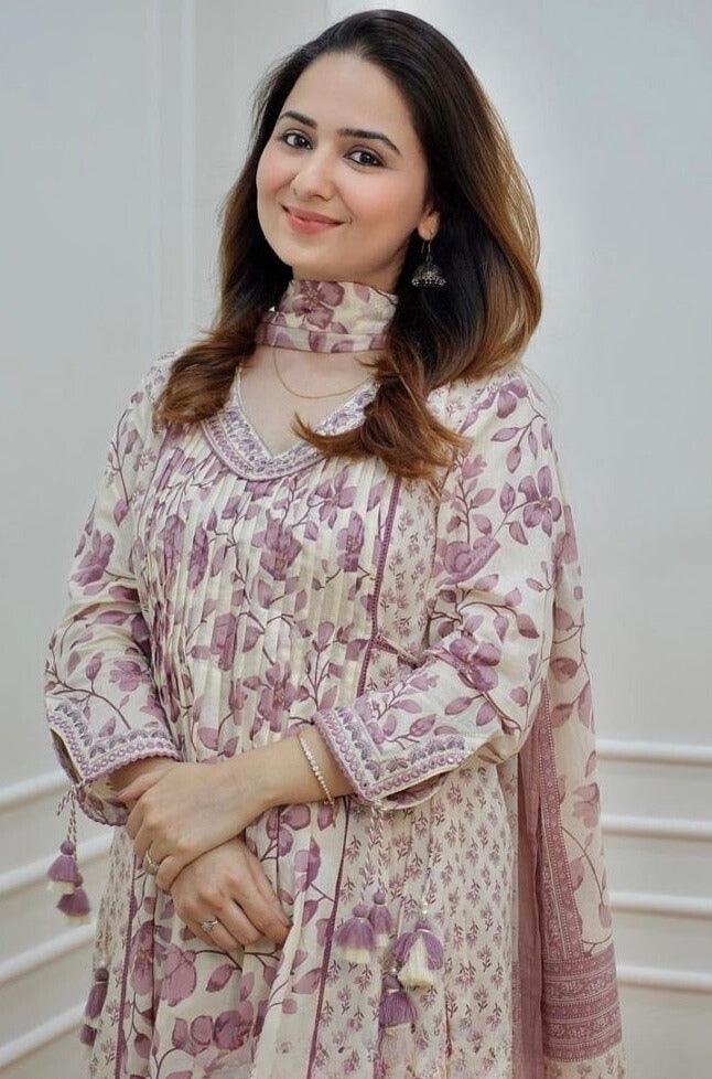 Floral Printed Embroidered Kurta and Pant Set with Dupatta