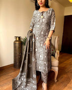 Sequence Hand Work Cotton Suit Set with Dupatta