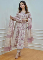 Floral Printed Embroidered Kurta and Pant Set with Dupatta