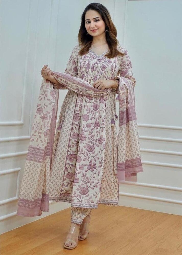 Floral Printed Embroidered Kurta and Pant Set with Dupatta