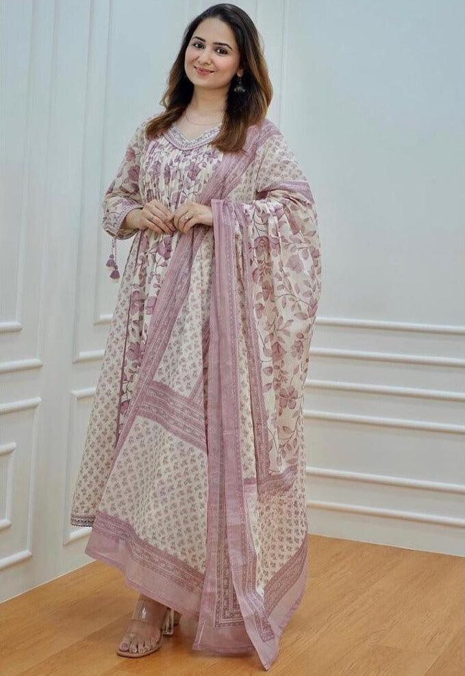 Floral Printed Embroidered Kurta and Pant Set with Dupatta