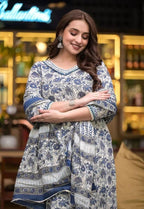 Floral Printed Kurta and Afghani Pant Set With Dupatta
