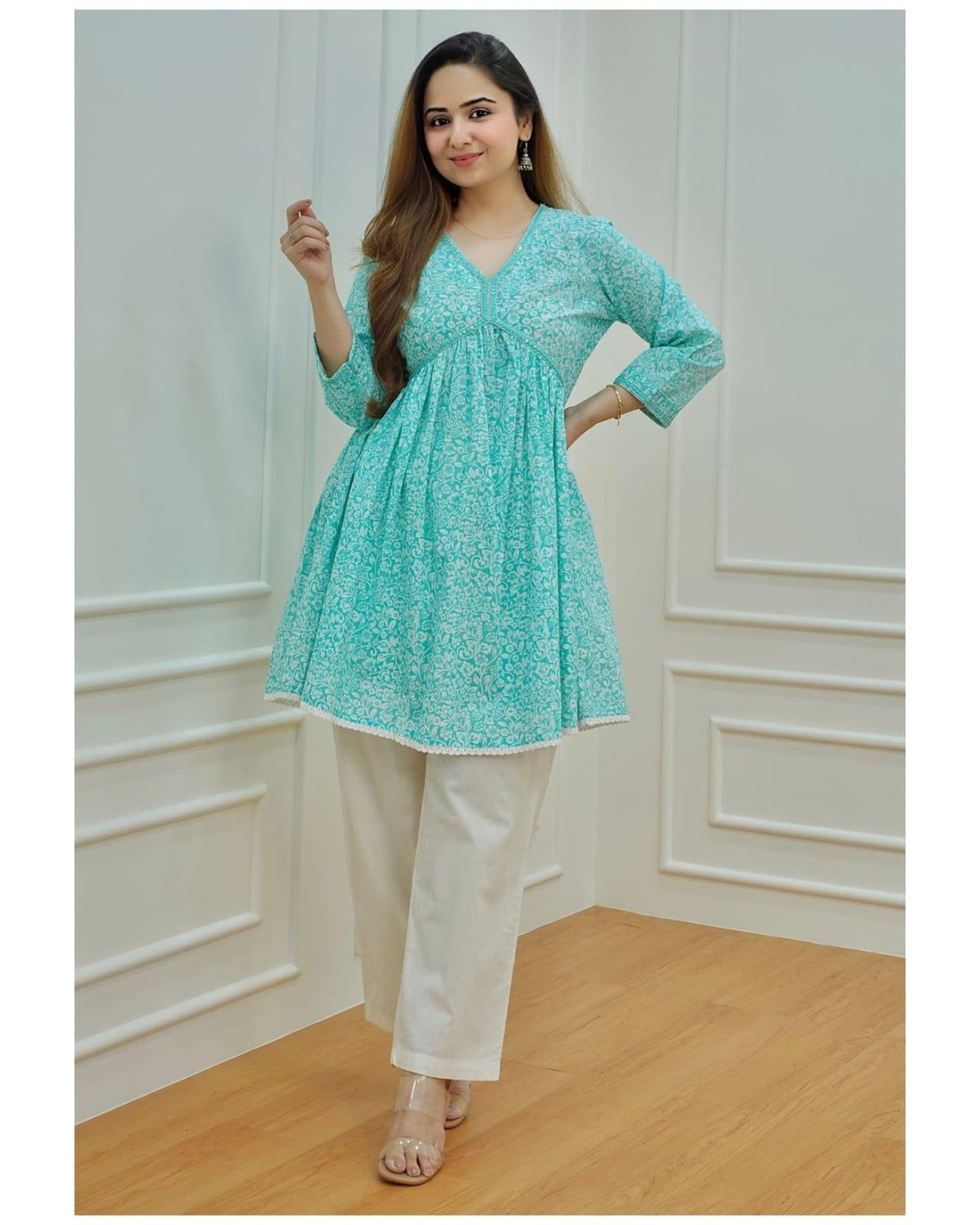 Procion Printed Light Sea Green Kurta and Pant Set
