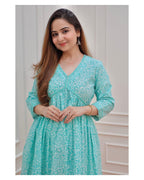 Procion Printed Light Sea Green Kurta and Pant Set